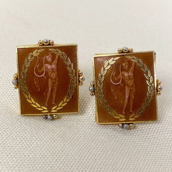 Vintage Mid Century Modern Ancient Greek Roman Nude Male Cuff Links by Swank - Picture 1 of 7